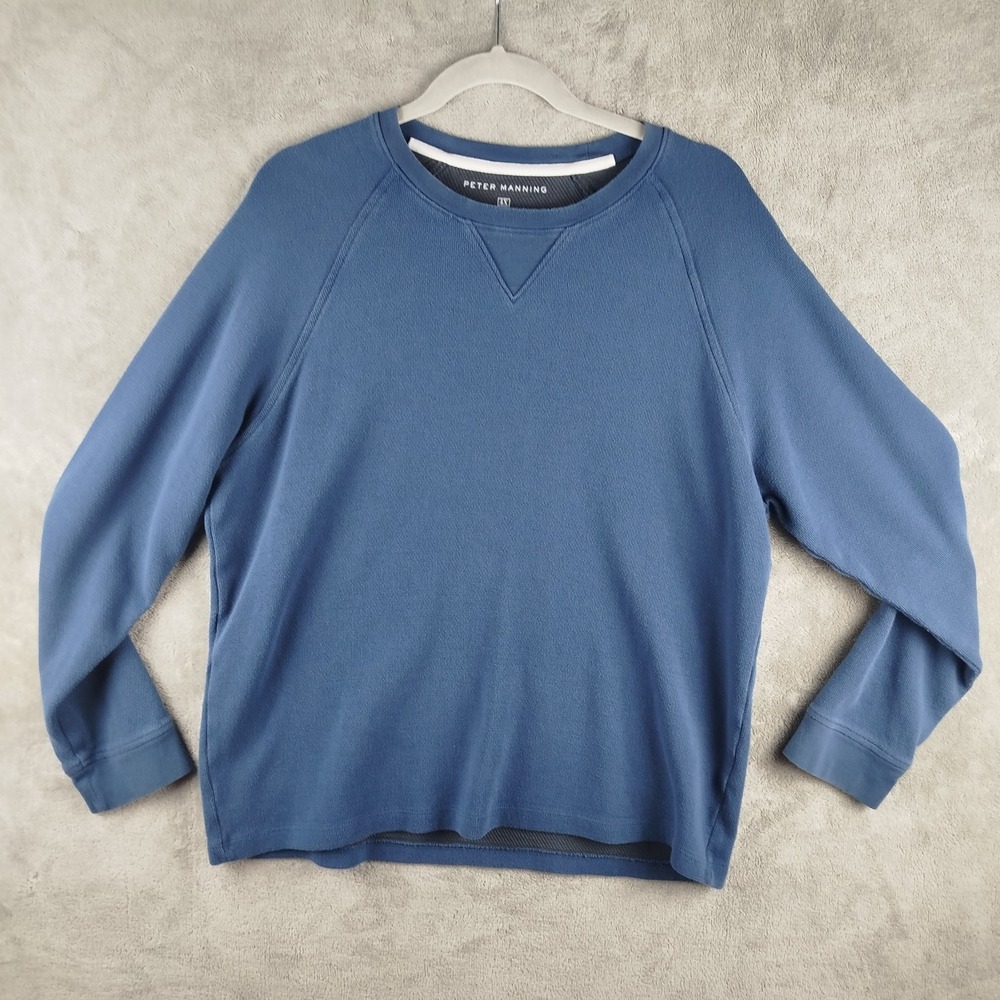 Peter Manning Waffle Knit Crewneck Long Sleeve Blue Shirt Mens‎ 4X Peru Hiking